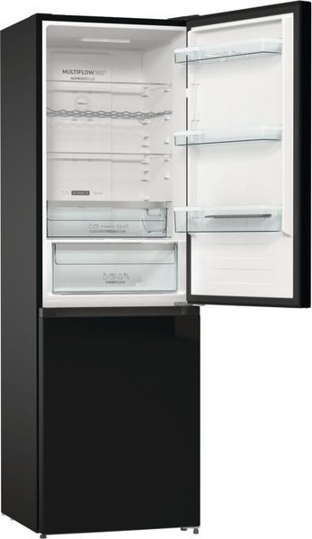 Холодильник з нижн. мороз. камерою Gorenje, 185х60х60см, 2 двері, 204(96)л, А++, NoFrost+ , LED дисплей, Зона св-ті, чорний (NRK6192ABK4) 376098 фото