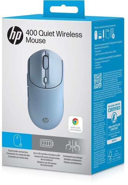 Миша HP 400 Quiet, WL/BT, блакитний 387574 фото