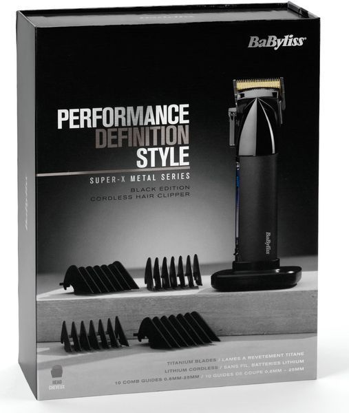 Машинка для стриження Babyliss Super-X Metal Series, акум., насадок-12, сталь з графітовим покриттям, чорно-сріблястий (E991E) 370492 фото