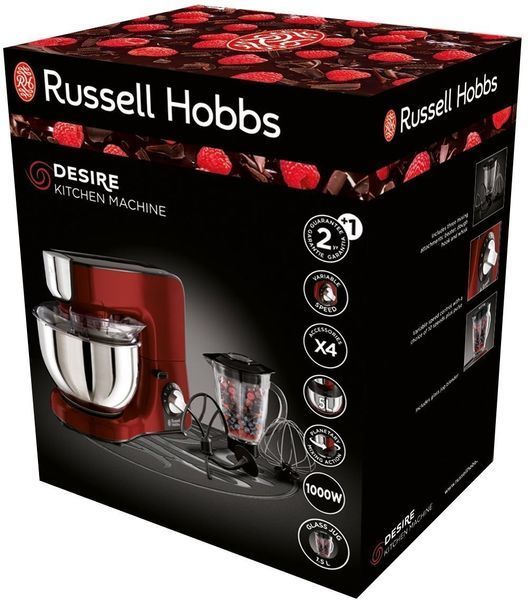 Кухонна машина Russell Hobbs Desire 1000Вт, чаша-метал, корпус-пластик, насадок-4, червоний (23480-56) 372771 фото