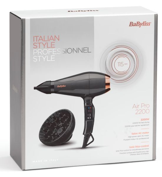 Фен Babyliss Air Pro, 2200Вт, 2 режими, дифузор, іоніз-я, хол. обдув, чорний (6719DE) 365929 фото