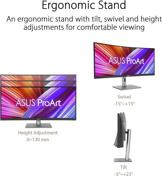 Монітор Asus 34.1" ProArt PA34VCNV 2xHDMI, 2xDP, USB-C, 2xUSB, RJ-45, MM, IPS, 3440x1440, 21:9, sRGB 100%, CURVED, AdaptiveSync, HAS, HDR10 365381 фото