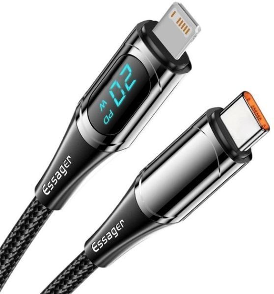 Кабель Essager LED Digital Display PD 20W Fast Charging Type C to Lightnining USB Cable 2m (EXCTL-YDA01) Black 314372 фото