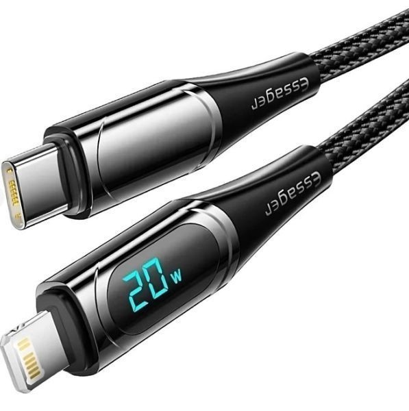 Кабель Essager LED Digital Display PD 20W Fast Charging Type C to Lightnining USB Cable 2m (EXCTL-YDA01) Black 314372 фото