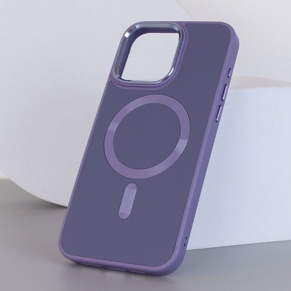 Шкіряний чохол Bonbon Leather Metal Style with MagSafe для Apple iPhone 14 Pro (6.1") Сірий / Lavender 276626 фото