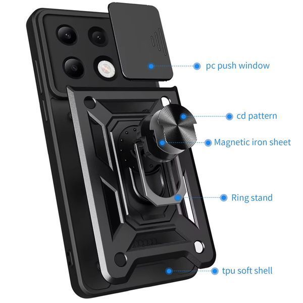 Ударостійкий чохол Camshield Serge Ring для Xiaomi Redmi Note 13 4G Чорний 294209 фото