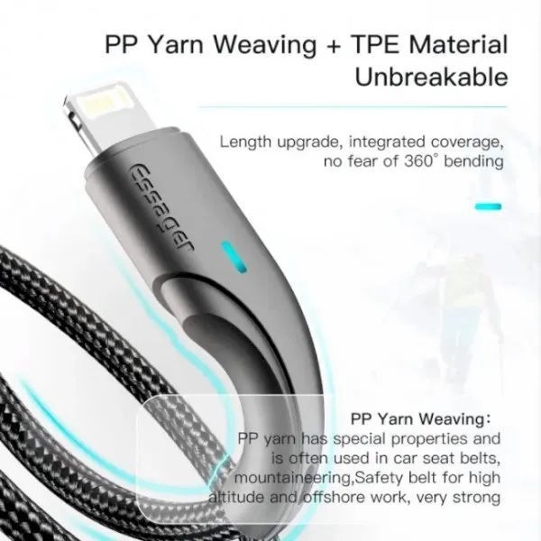 Кабель ESSAGER Rousseau 3A Fast Charging USB Lightning Cable 1m (EXCL-LS01) Black 317293 фото
