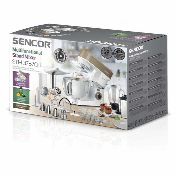 Кухонна машина Sencor 1200Вт, чаша-метал, корпус-пластик, насадок-19, коричнево-білий (STM3787CH) 382539 фото