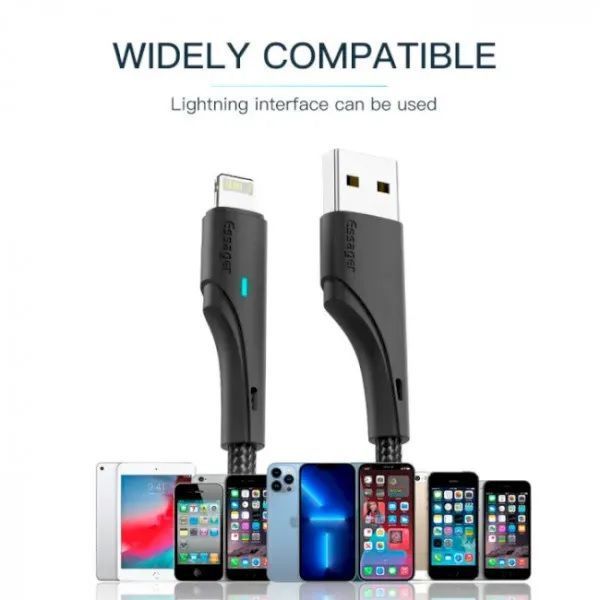 Кабель ESSAGER Rousseau 3A Fast Charging USB Lightning Cable 1m (EXCL-LS01) Black 317293 фото