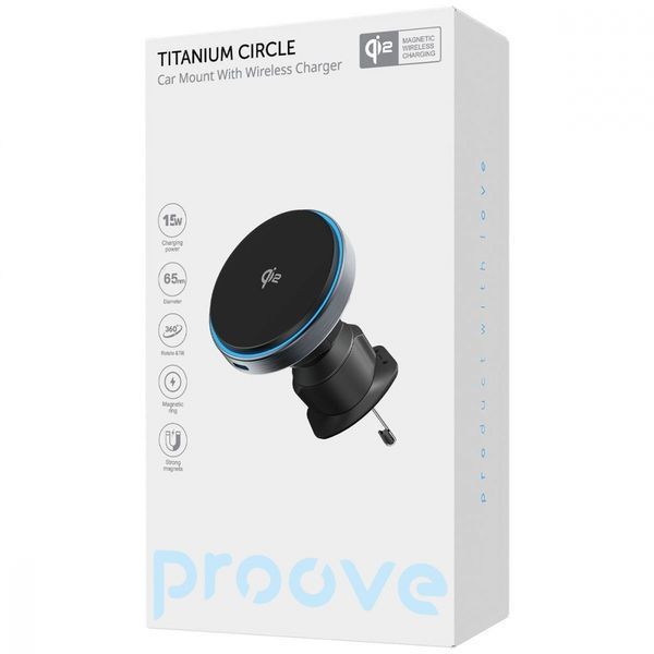 Автомобільний тримач з Бездротовим ЗП Proove Titanium Circle Qi2 15W (WHTC15010003) gray 380682 фото