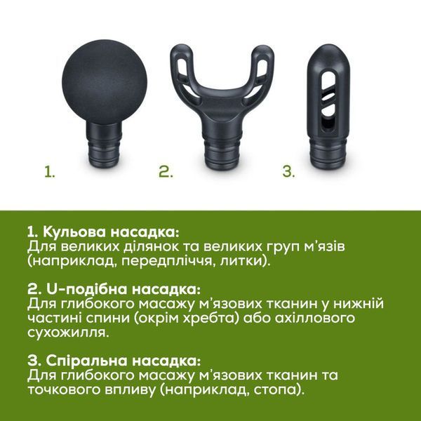 Масажер Beurer для тіла, літій- іонний акум., вага - 0,49кг, 3 насадки, чорний (MG_89) 371706 фото