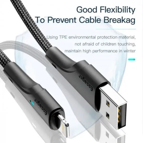 Кабель ESSAGER Rousseau 3A Fast Charging USB Lightning Cable 1m (EXCL-LS01) Black 317293 фото