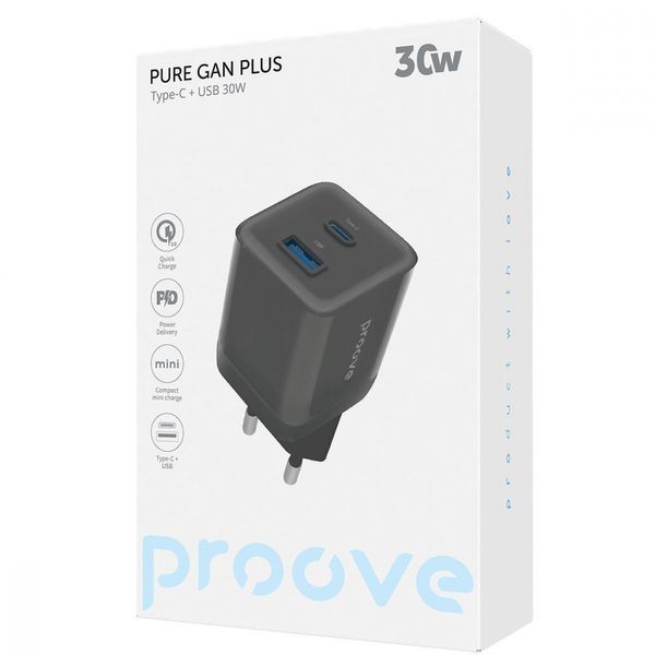 Зарядний Пристрій Proove Pure GaN Plus 30W (Type-C + USB) (WCPU30111201) black 341924 фото