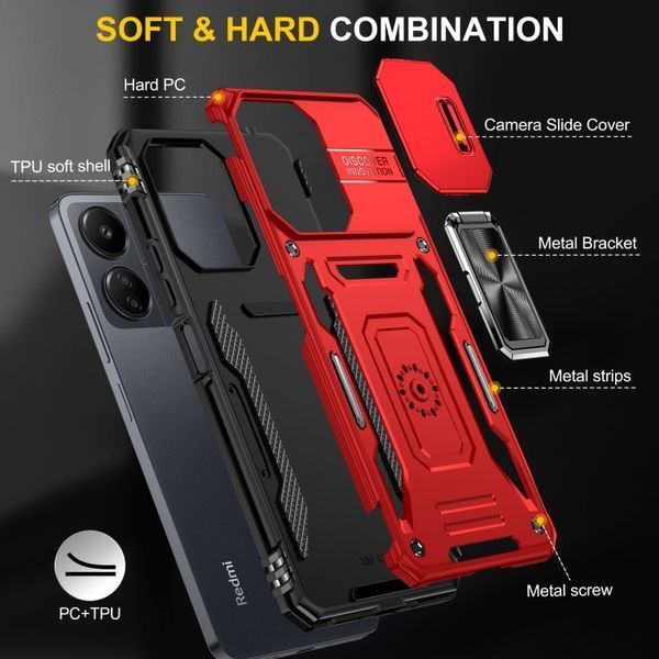 Ударостійкий чохол Camshield Army Ring для Xiaomi Redmi 13C / Poco C65 Червоний / Red 315908 фото