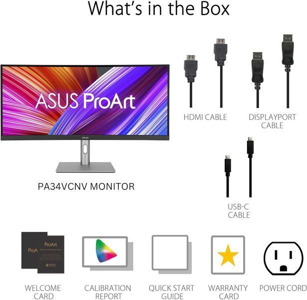 Монітор Asus 34.1" ProArt PA34VCNV 2xHDMI, 2xDP, USB-C, 2xUSB, RJ-45, MM, IPS, 3440x1440, 21:9, sRGB 100%, CURVED, AdaptiveSync, HAS, HDR10 365381 фото
