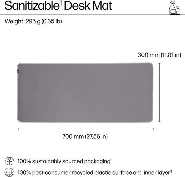 Ігрова поверхня HP 205 Sanitizable, XL, (700х300х2мм), сірий (8X596AA) 368113 фото