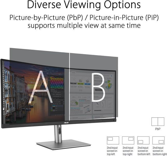 Монітор Asus 34.1" ProArt PA34VCNV 2xHDMI, 2xDP, USB-C, 2xUSB, RJ-45, MM, IPS, 3440x1440, 21:9, sRGB 100%, CURVED, AdaptiveSync, HAS, HDR10 365381 фото