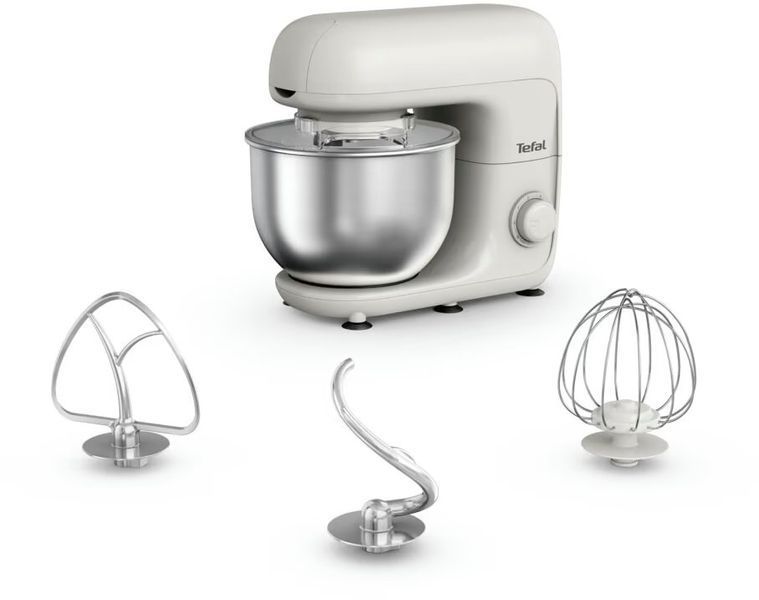 Міксер Tefal планетарний Bake Essential 800Вт, насадки-3, чаша-нерж., метал, 4.8л, білий (QB160138) 371481 фото