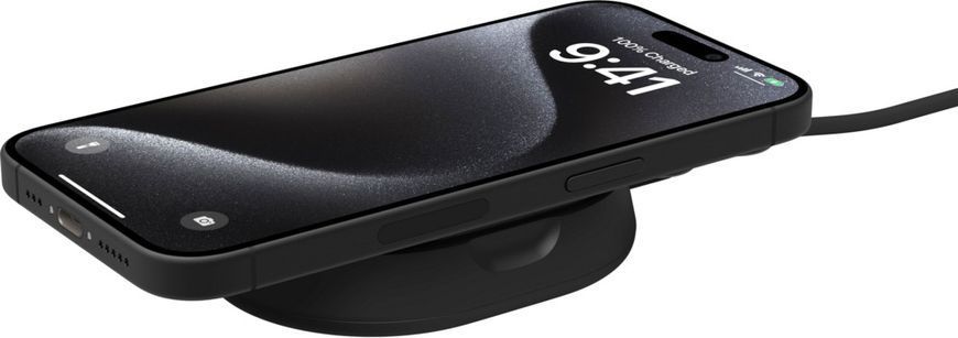 Зарядний пристрій бездротовий Belkin 15Вт Magnetic Stand Qi2, адаптер 20Вт USB-C, чорний (WIA008VFBK) 372381 фото