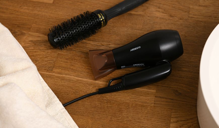 Фен Ardesto HD-Y120T, дорожній, 1200Вт, складна ручка, 2 швидкості, 2 темп. режими, чорний 367373 фото