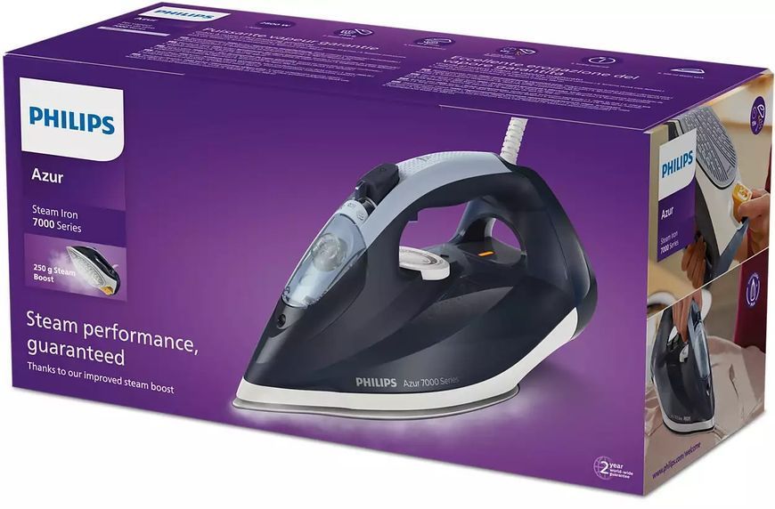 Праска Philips 7000 Series, 2800Вт, 300мл, паровий удар -250гр, постійна пара - 50гр, нерж. сталь, темно синій (DST7030/20) 373655 фото
