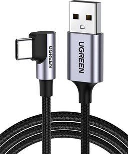 Кабель UGREEN US284 USB 2.0 To Angled USB Type-C Cable Aluminum Shell With Braided 3A 3m Black (70255) 278763 фото