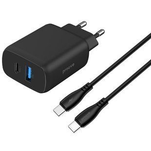 Зарядний Пристрій Proove Silicone Power 2 30W (Type-C + USB) + Cable Type-C to Type-C (1m) (WCSP23011001) black 380684 фото