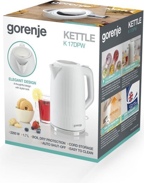 Електрочайник Gorenje 1.7л, Strix-контроль, білий матовий (K17DPW) 370957 фото