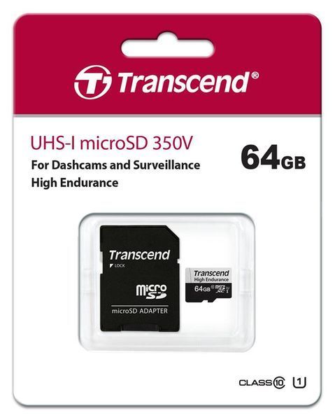 Карта пам'яті Transcend microSD 64GB C10 UHS-I U1 High Endurance (85TB) (TS64GUSD350V) 372261 фото