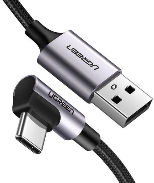Кабель UGREEN US284 USB 2.0 To Angled USB Type-C Cable Aluminum Shell With Braided 3A 3m Black (70255) 278763 фото