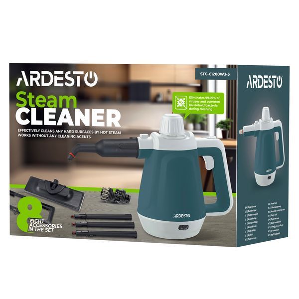 Пароочисник Ardesto, 1200Вт, 400мл, 3.5Бар, білий+ синій (STC-C1200W3-5) 371438 фото