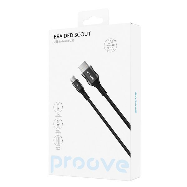 Кабель Proove Braided Scout Micro USB 2.4A (1m) (CCBS20001301) Black 286726 фото