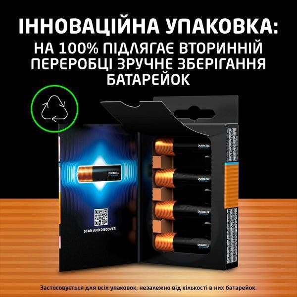 Батарейка DURACELL LR06 KPD 04*10 Optimum уп. 1x4 шт. 306830 фото