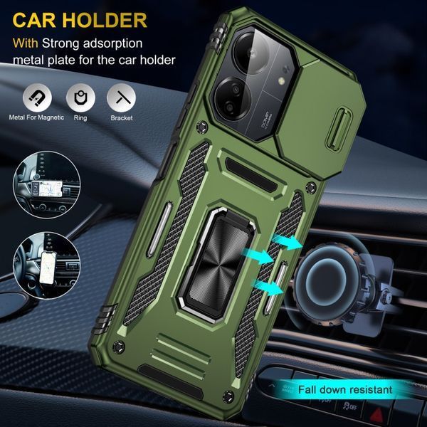 Ударостійкий чохол Camshield Army Ring для Xiaomi Redmi 13C / Poco C65 Оливковий / Army Green 315909 фото