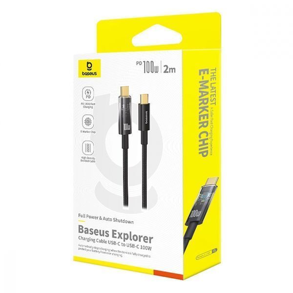 Кабель Baseus Explorer Series Auto Power-Off Type-C To Type-C 100W (2m) (P10319704111-00) Black 329152 фото