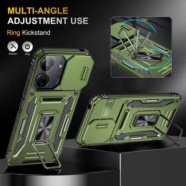 Ударостійкий чохол Camshield Army Ring для Xiaomi Redmi 13C / Poco C65 Оливковий / Army Green 315909 фото