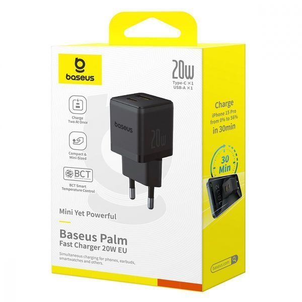 Зарядний Пристрій Baseus Palm Fast Charger Type-C+USB 20W (P10111608213-00) white 396922 фото