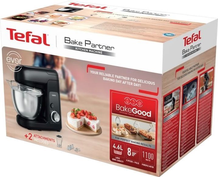 Кухонна машина Tefal Bake Partner 1100Вт, чаша-метал, корпус-пластик, насадок-6, чорний (QB522838) 371482 фото