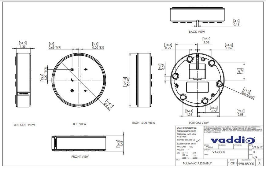 мікрофон настільний Vaddio TableMIC білий (999-85000-000W) 368265 фото