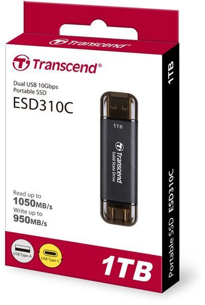 Портативний SSD Transcend 1TB USB 3.1 Gen 2 Type-A + Type-C ESD310 Чорний (TS1TESD310C) 379906 фото