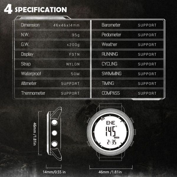 Цифровий Годинник NORTH EDGE Apache 46 black 331534 фото