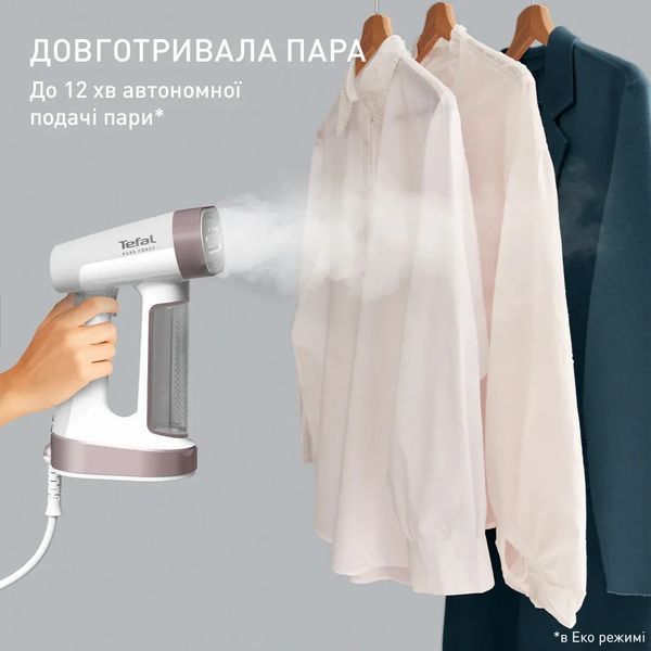 Відпарювач Tefal компактний Pure Force 2в1, 1800Вт, 180мл, постійна пара - 35гр, керам. підошва, білий (DT8720E0) 374360 фото