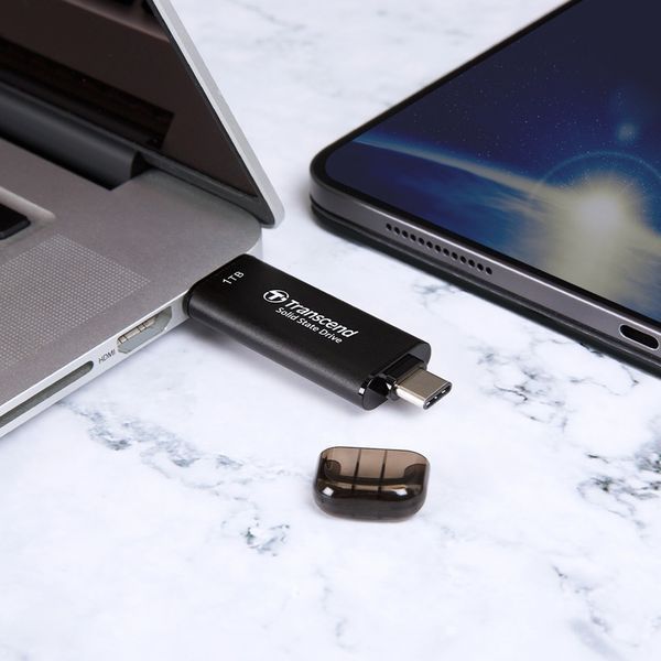 Портативний SSD Transcend 1TB USB 3.1 Gen 2 Type-A + Type-C ESD310 Чорний (TS1TESD310C) 379906 фото