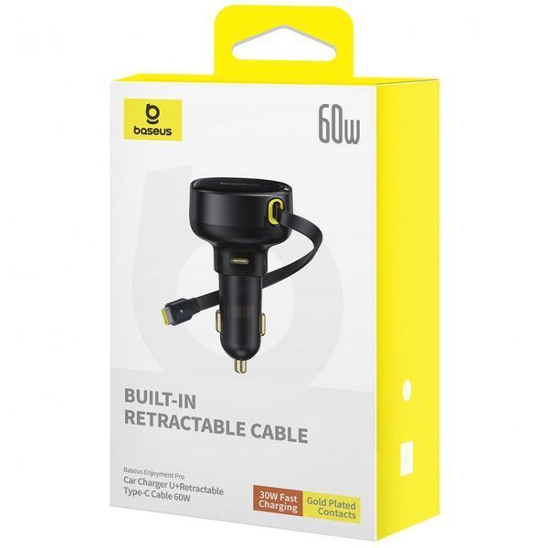 АЗП Baseus Enjoyment Pro Car Charger C+Retractable Type-C Cable 60W (C00057802111-01) black 359717 фото