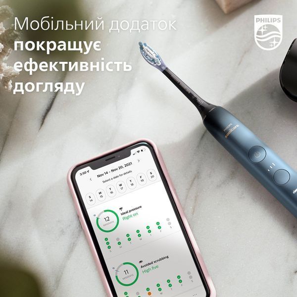 Щітка зубна електр. Philips, Sonicare DiamondClean 9000 Series, 62т. колив/хв, насадок-1, футляр, Bluetooth, чорний (HX9911/88) 371238 фото
