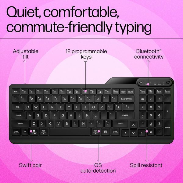 Клавіатура мембранна HP 460 Multi-Device key, BT, EN/UK, чорний 379566 фото