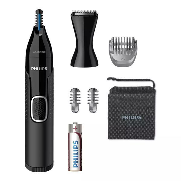 Тример Philips Series 5000, для бороди, вусів, окантовки, брови, носа та вух, 1хАА, насадок-4, чохол, сталь, чорний (NT5650/16) 368341 фото