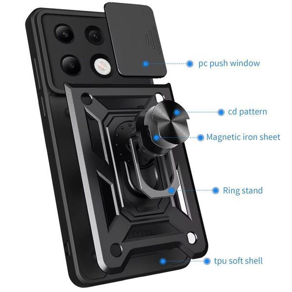 Чохол Ummi Camshield Serge Ring для Xiaomi Redmi Note 13 Pro 4G / 14s / Poco M6 Pro 4G Чорний 396387 фото
