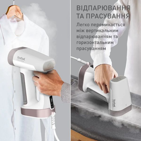 Відпарювач Tefal компактний Pure Force 2в1, 1800Вт, 180мл, постійна пара - 35гр, керам. підошва, білий (DT8720E0) 374360 фото