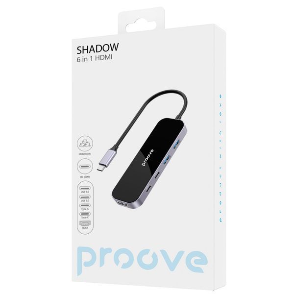 HUB Proove Shadow 6in1 Type-C To 2USB3.0 + 2Type-C + PD100W + HDMI (HBSW10221205) Dark Gray 337000 фото